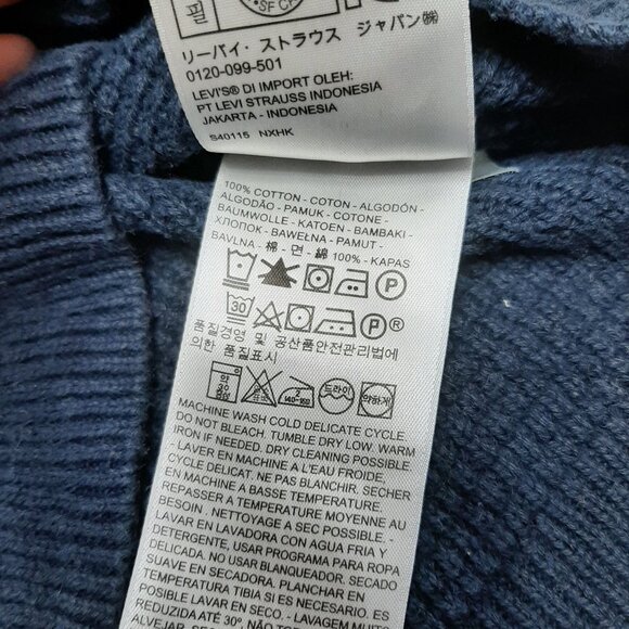 Levi's Men's 100% Cotton Blue Crew Neck Waffle Knit Pullover Sweatshirt Size M - Picture 9 of 9